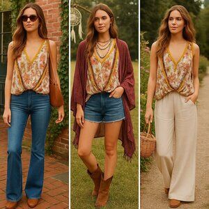 Free People Women’s Drape Floral Top S – Boho Chic, Festival, Cottagecore